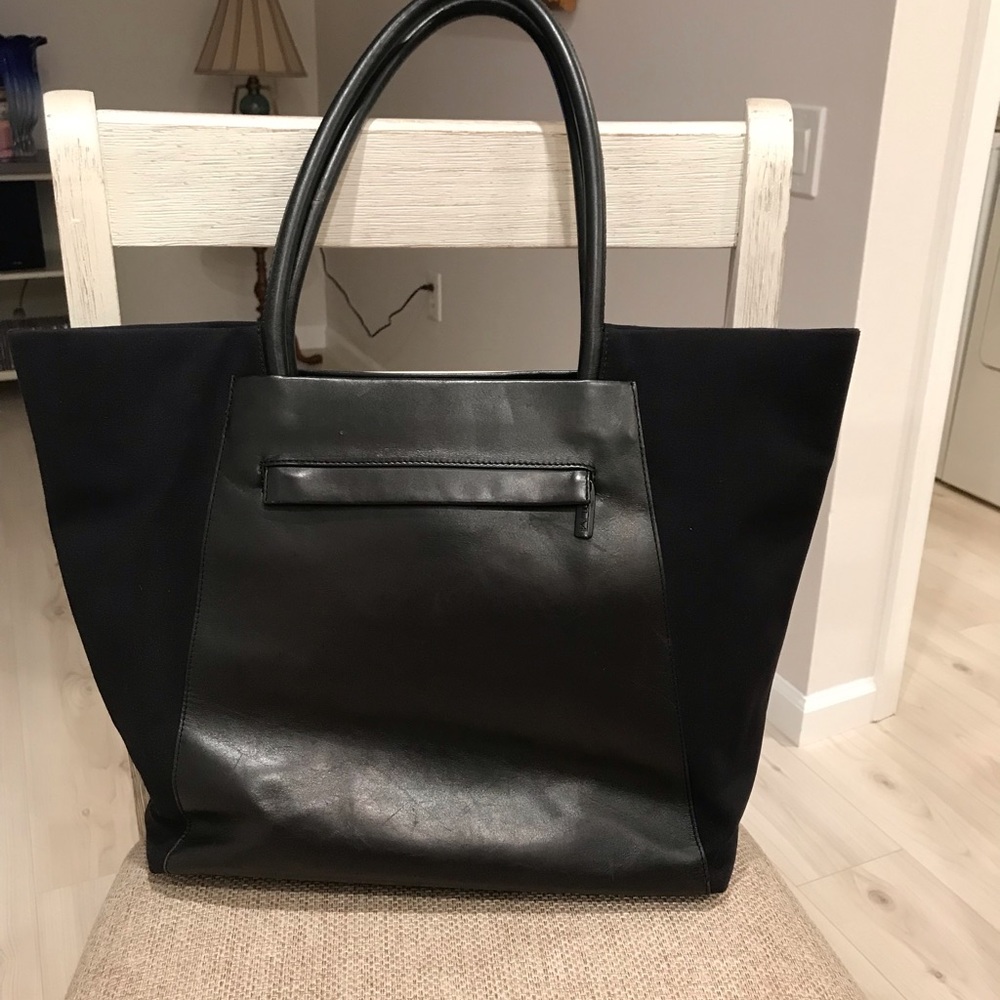 TUMI Black Leather & Nylon Large Tote Shoulder Bag Work Travel Laptop Bag - Picture 2 of 13